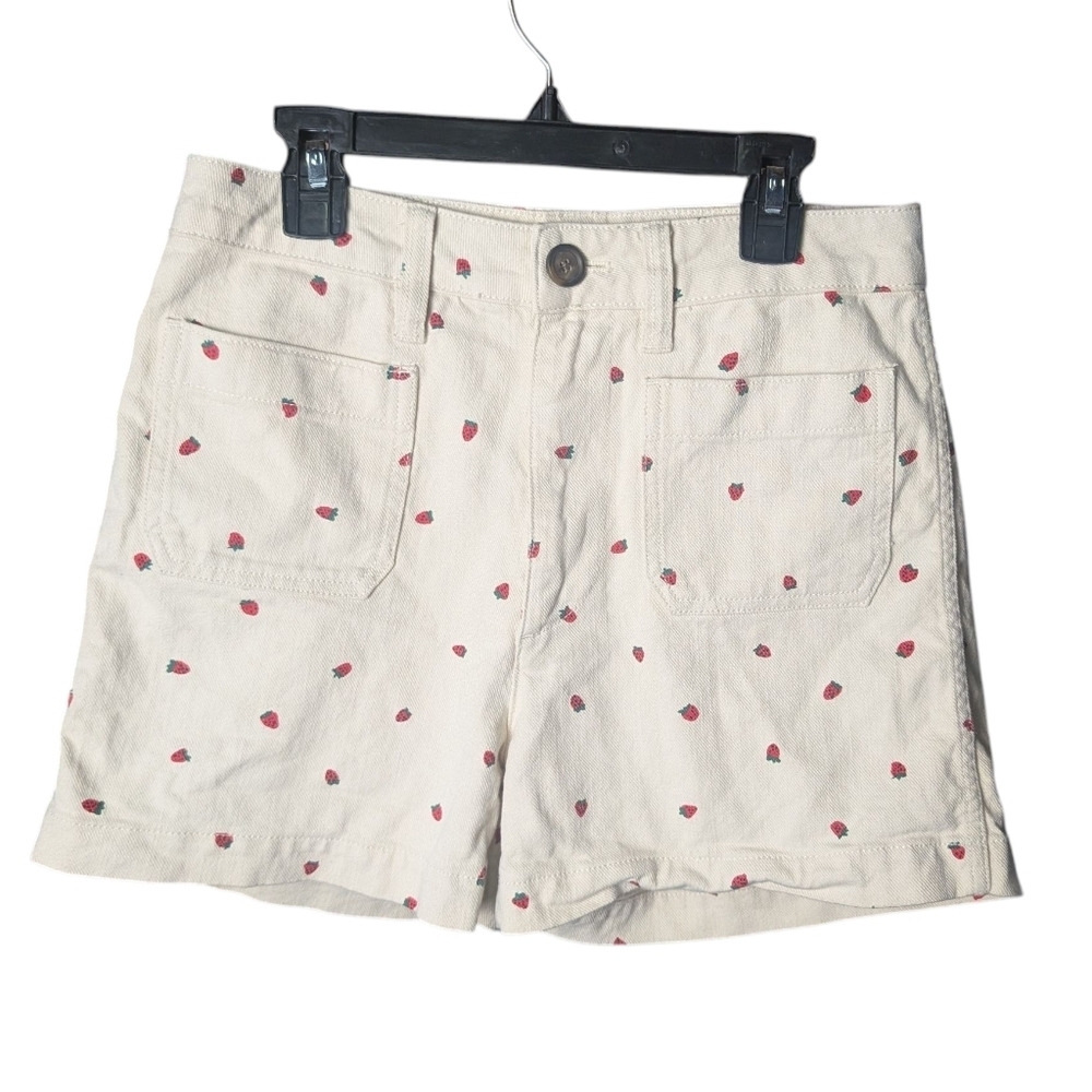 Madewell Strawberry Cream Shorts Red Print Design Pockets Button Zipper Like New